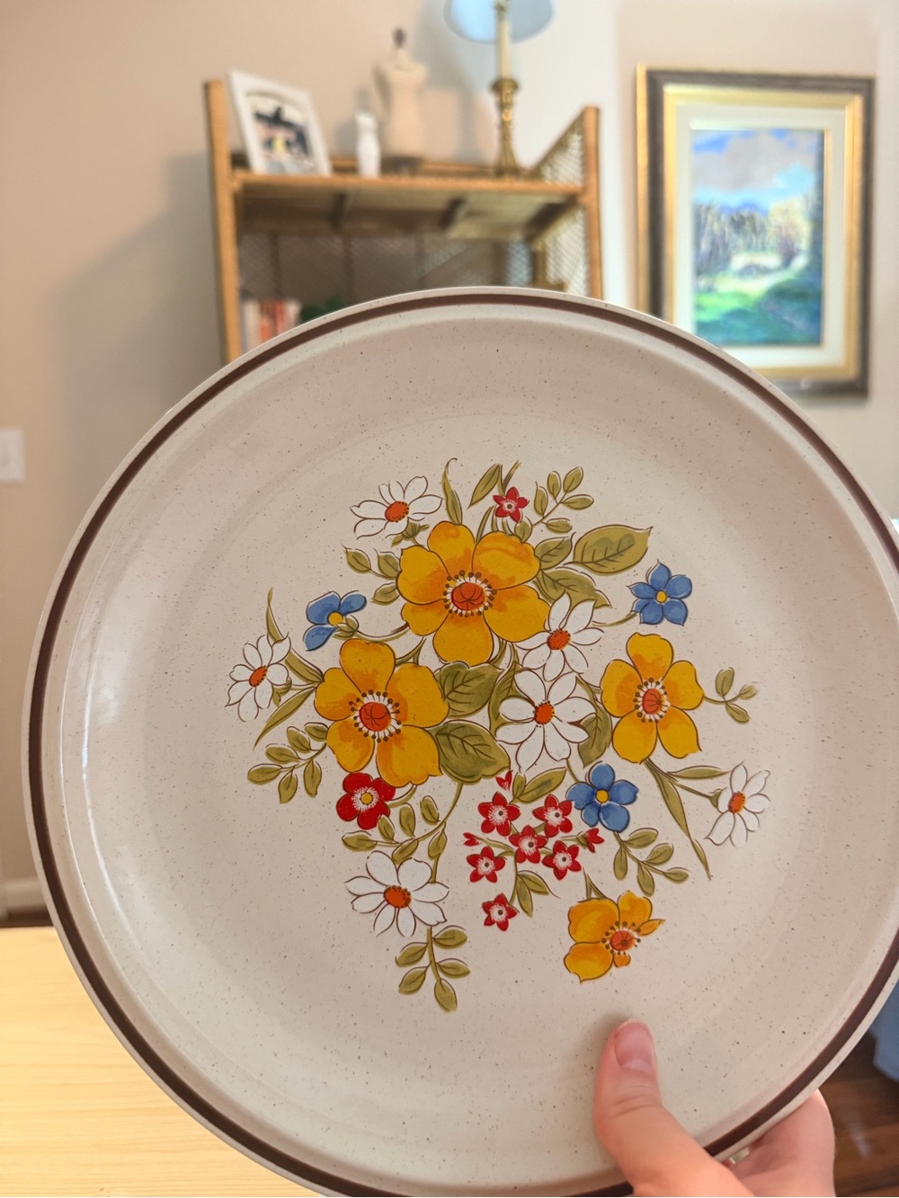 Stoneware Dinner Plate with Yellow Floral Bouquet